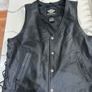 Harley-Davidson Black Leather Vest with Side Lacing